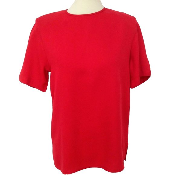 Alexandria Vintage Short Sleeve Red Blouse 100% Silk Size Small - Picture 2 of 6
